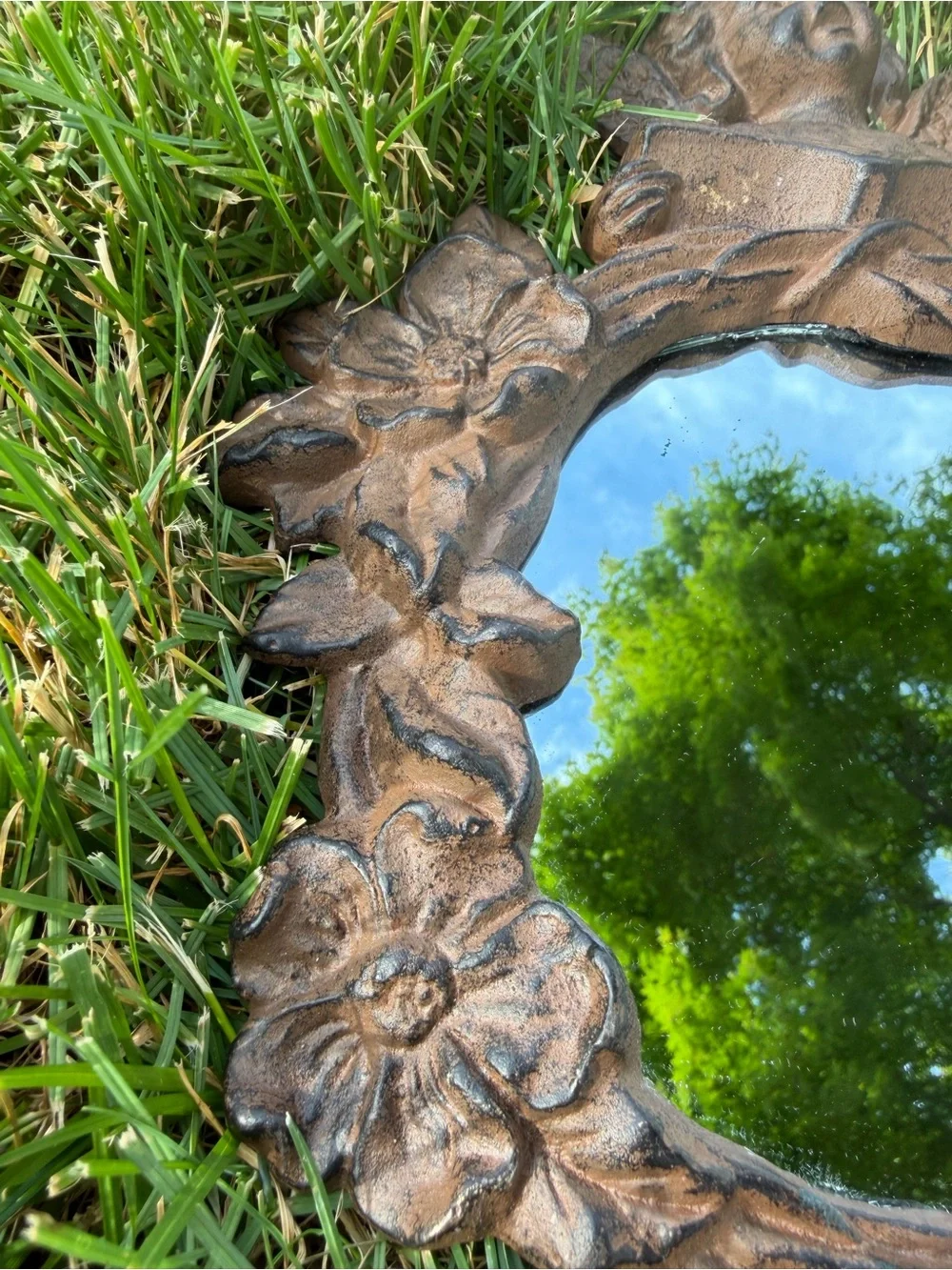 Cast Iron Cherub with Flowers- Mirror